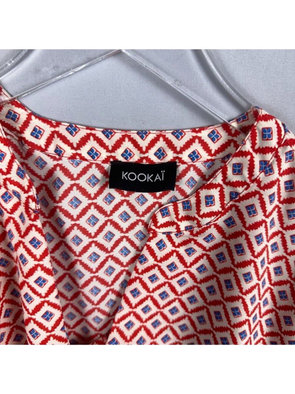Kookai Wrap dress Womens Size 38 Red White Max Studio Geometric Print Cap Sleeve - Picture 4 of 12